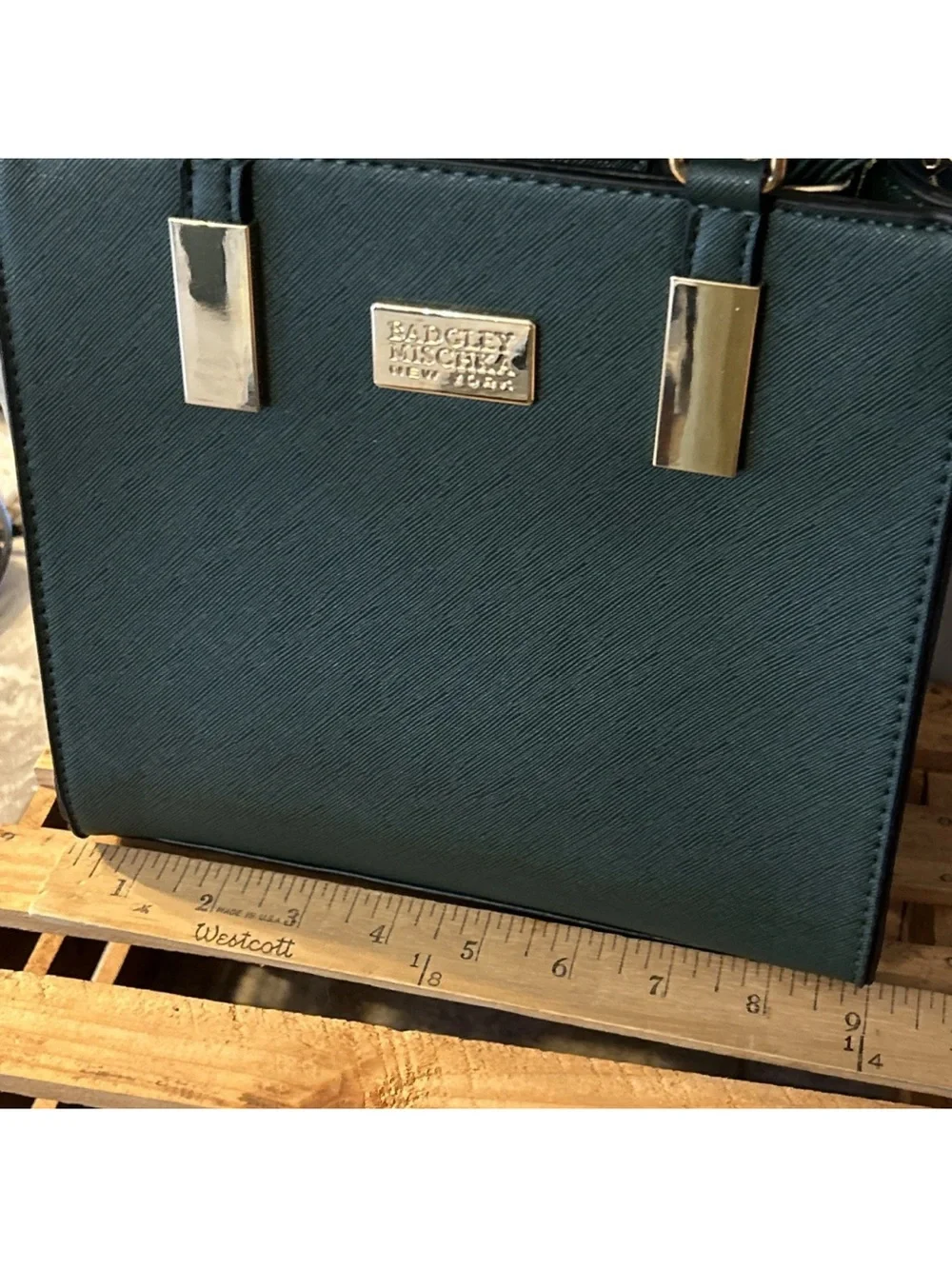 Badgley Mischka Forest Green Mini Satchel with Gold Hardware